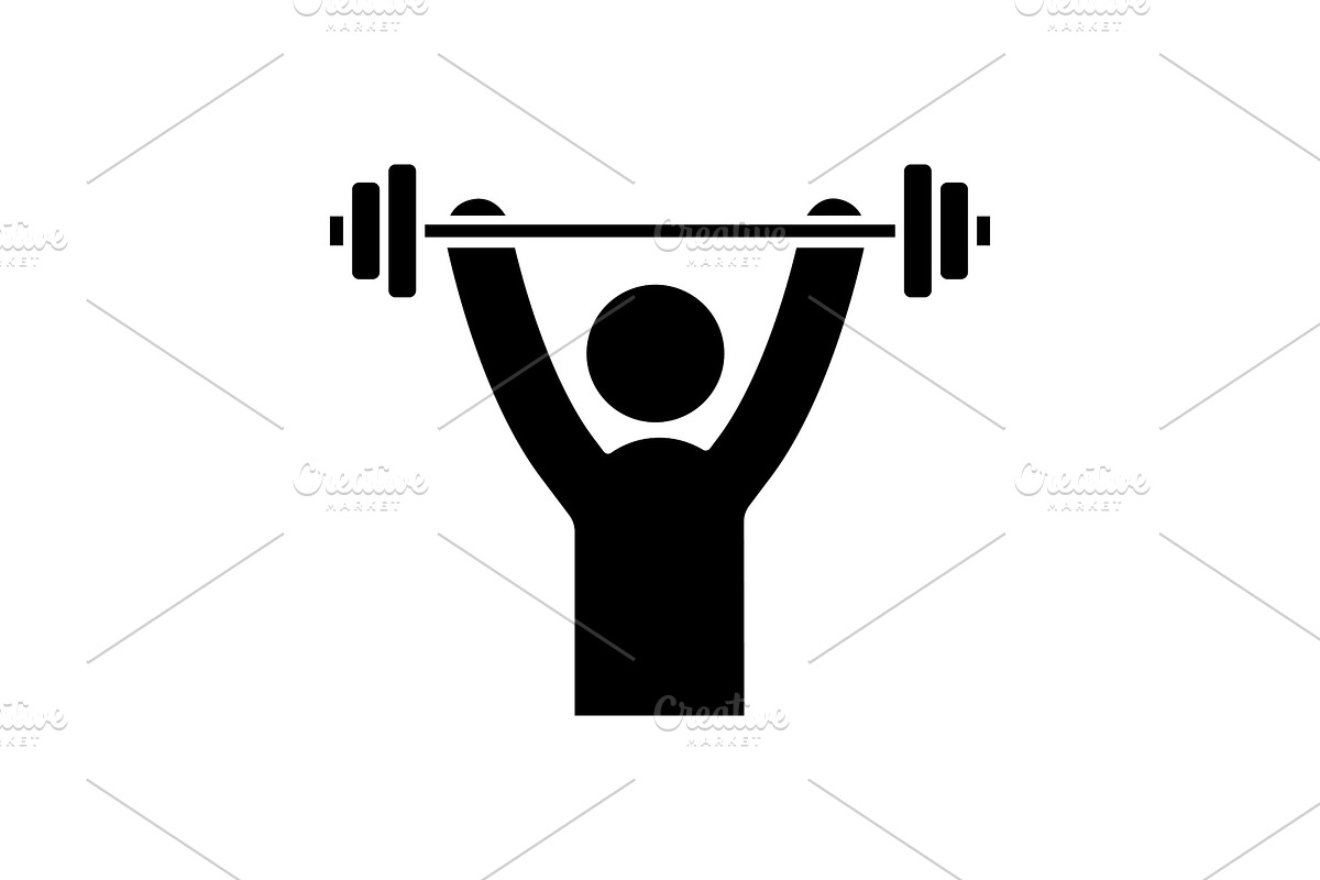 Man training with barbell glyph icon in Icons - product preview 8