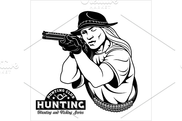 Women aims from a rifle - hunting