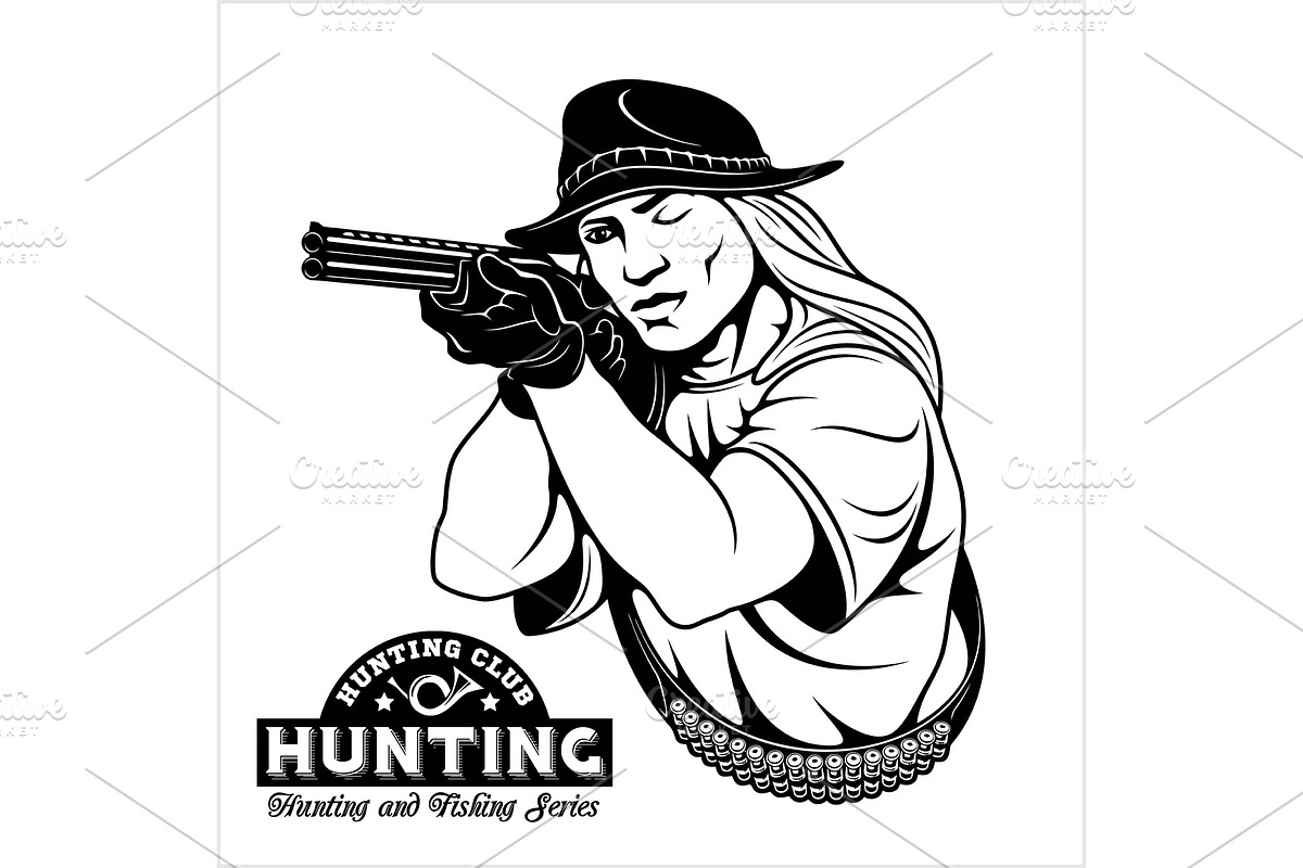 Women aims from a rifle - hunting in Illustrations - product preview 8