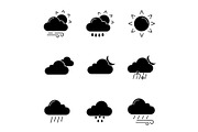 Weather forecast glyph icons set