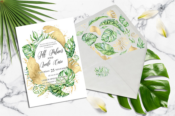 Tropical gold wedding invitation  in Wedding Templates - product preview 1