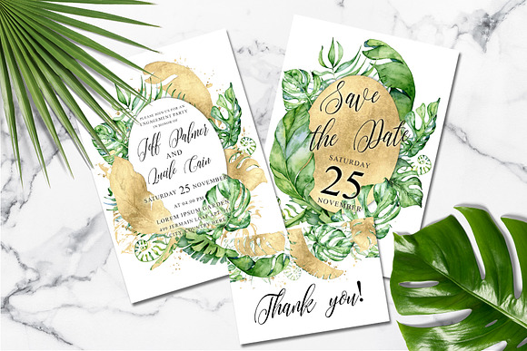 Tropical gold wedding invitation  in Wedding Templates - product preview 3