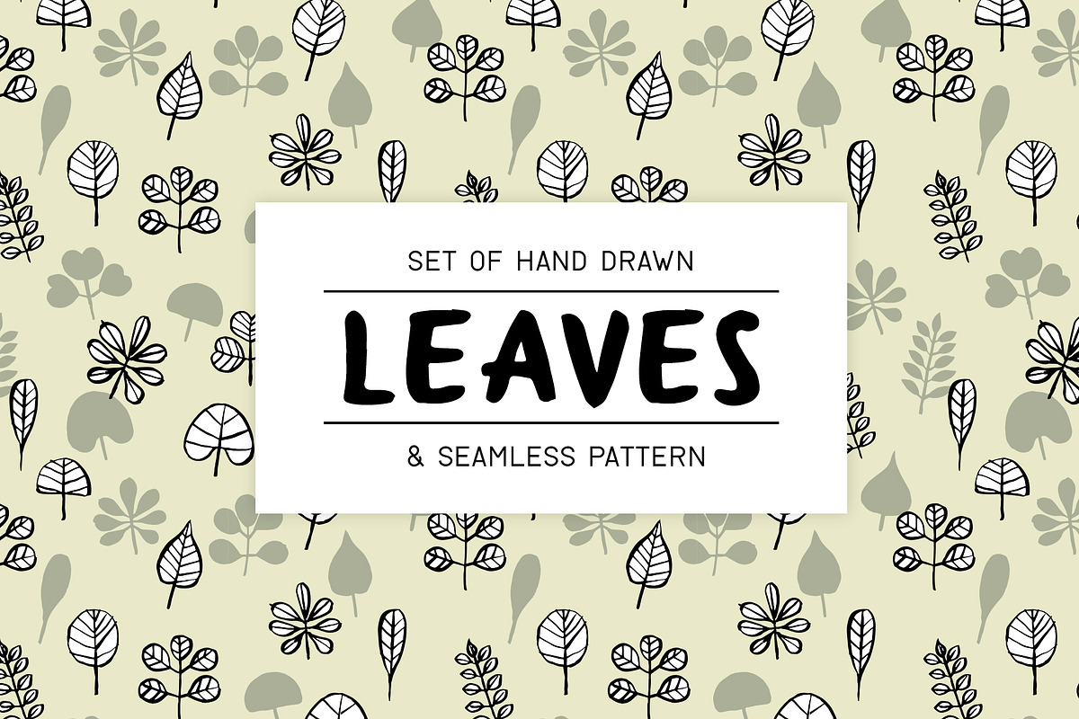 Set of hand drawn leaves and pattern in Patterns - product preview 8