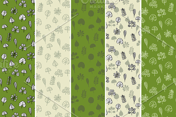 Set of hand drawn leaves and pattern in Patterns - product preview 2