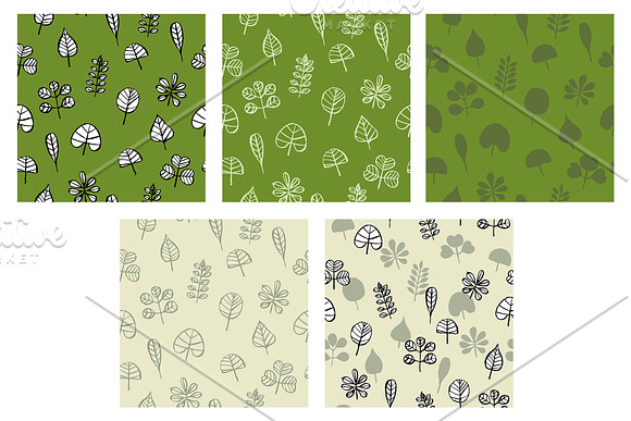 Set of hand drawn leaves and pattern in Patterns - product preview 3