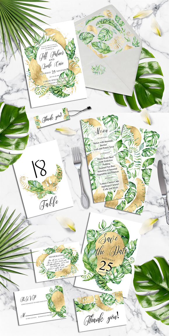 Tropical gold wedding invitation  in Wedding Templates - product preview 4