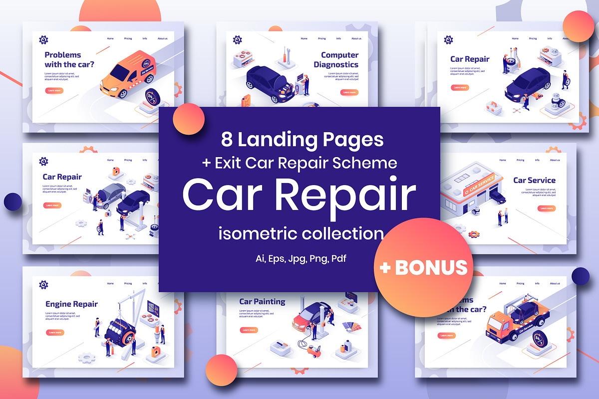Car Repair Set Isometric Design in Web Elements - product preview 8