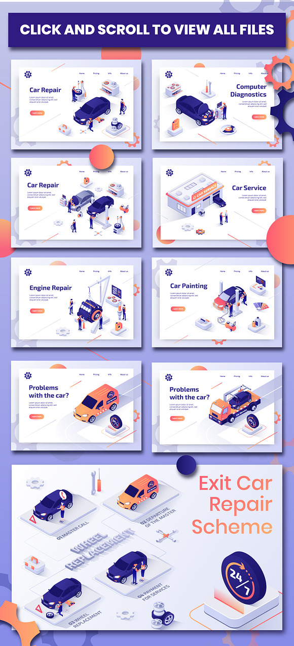 Car Repair Set Isometric Design in Web Elements - product preview 1