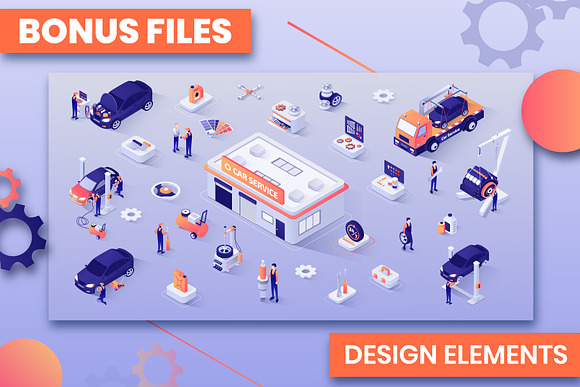 Car Repair Set Isometric Design in Web Elements - product preview 3