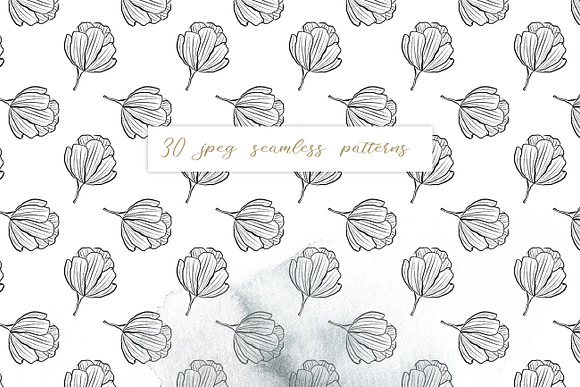 Flower and leaves sketch patterns in Patterns - product preview 1