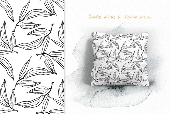 Flower and leaves sketch patterns in Patterns - product preview 5