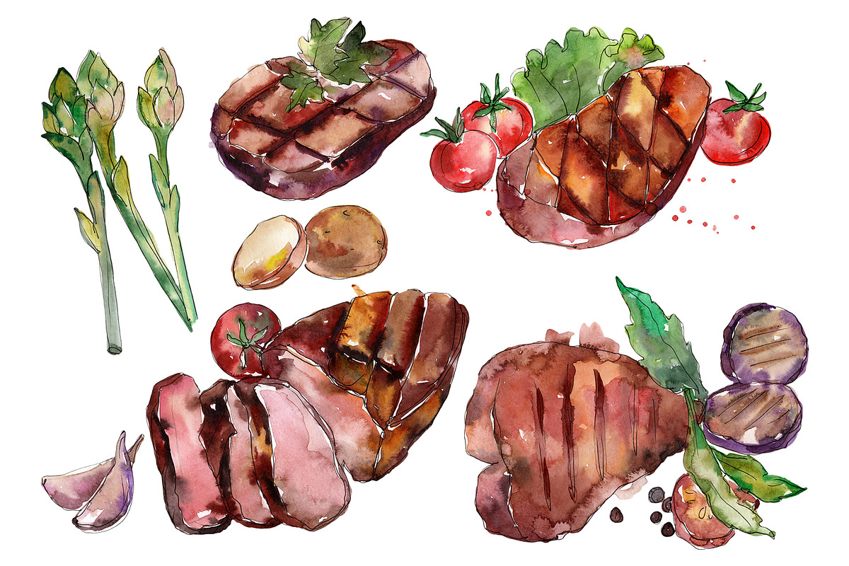 Steak Watercolor png  in Illustrations - product preview 8