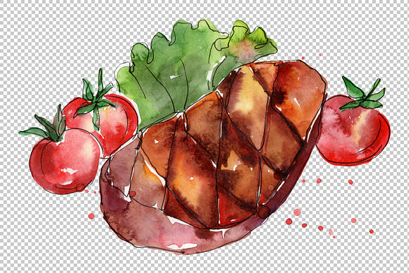 Steak Watercolor png  in Illustrations - product preview 6
