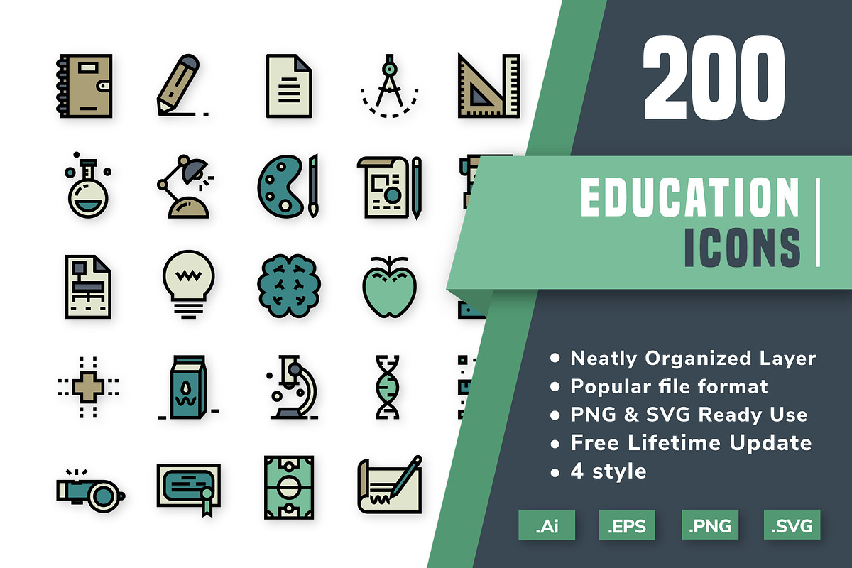 200 Education icon pack in Icons Packs - product preview 8