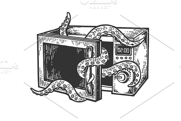 Octopus in microwave oven engraving
