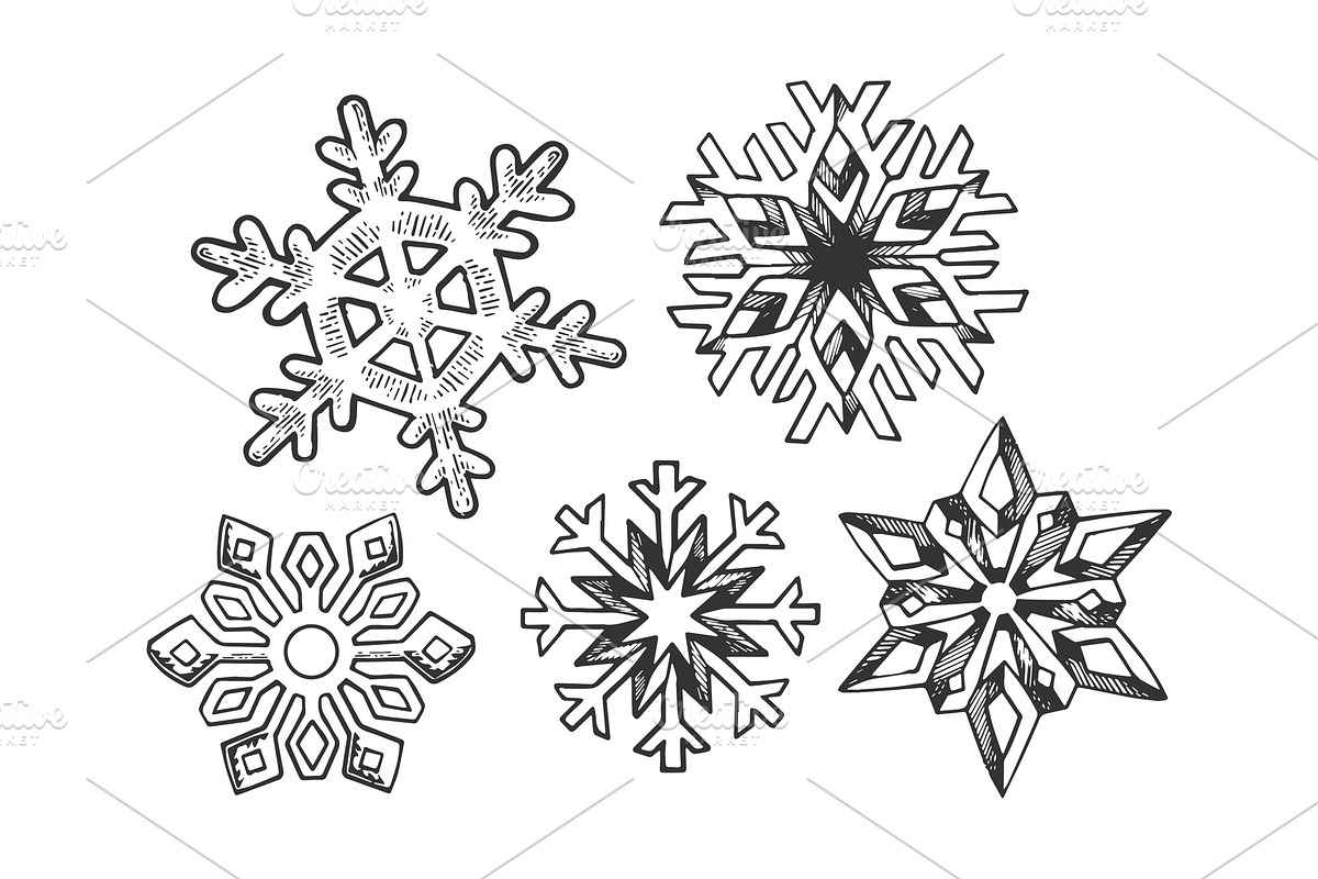 Snowflake set engraving vector in Illustrations - product preview 8