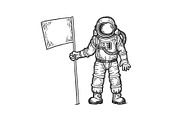 Spaceman with flag engraving vector