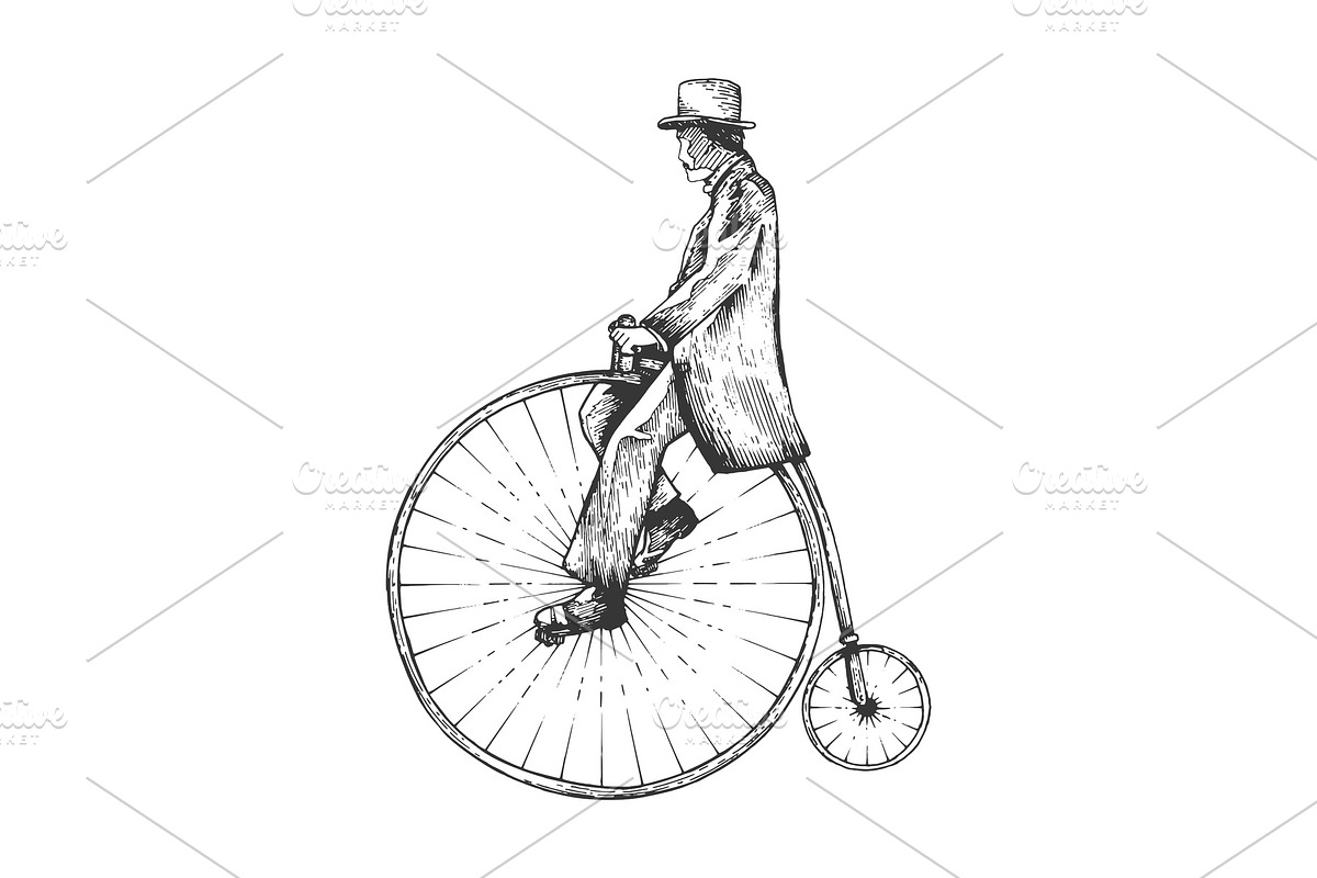 Man on retro vintage old bicycle in Illustrations - product preview 8