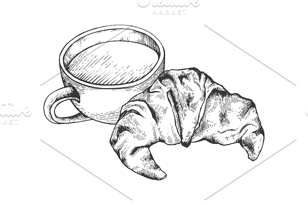 Coffee and croissant sketch