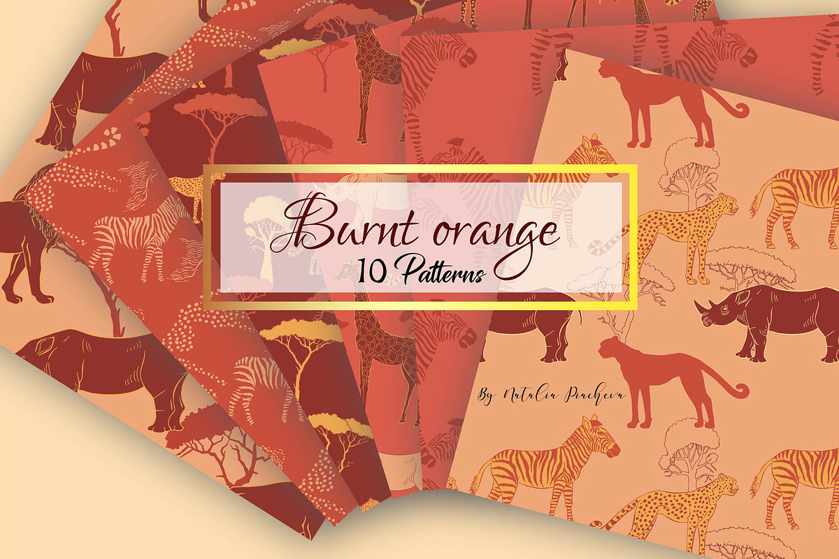 Burnt Orange Digital Paper animal  in Patterns - product preview 8