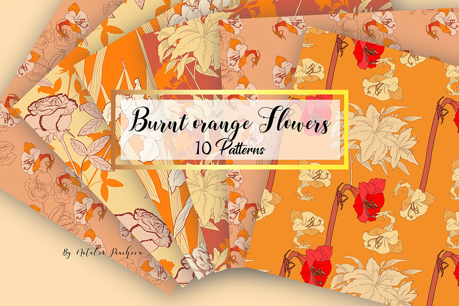 Digital Paper Burnt Orange Flowers in Patterns - product preview 8