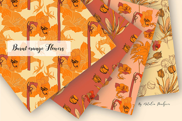 Digital Paper Burnt Orange Flowers in Patterns - product preview 1
