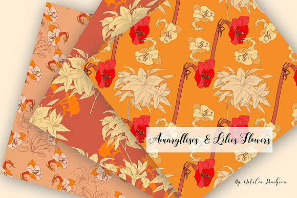 Digital Paper Burnt Orange Flowers in Patterns - product preview 2