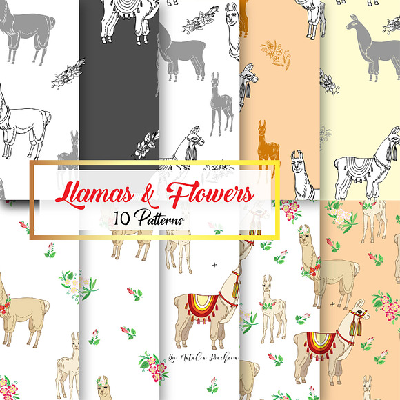 Llama Digital Paper with Floral  in Patterns - product preview 2