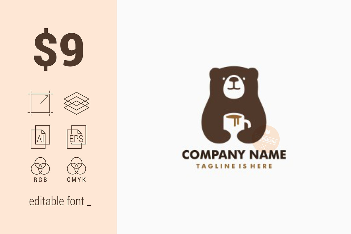 Bear Coffee Mug Logo in Logo Templates - product preview 8