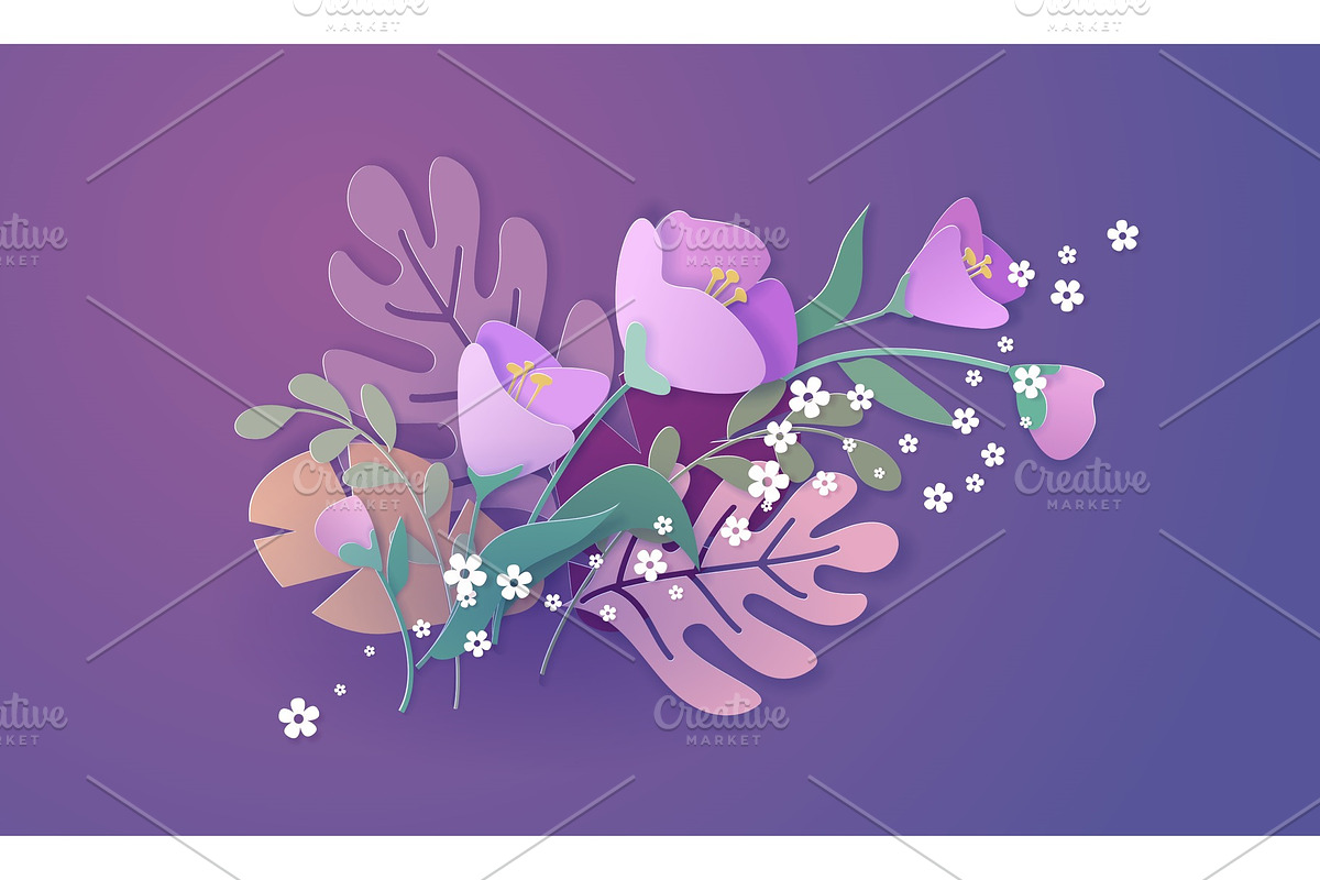 Paper cut 3d flowers banner in Illustrations - product preview 8