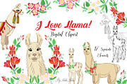 Llama Clipart with red flowers