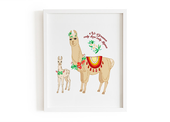 Llama Clipart with red flowers in Illustrations - product preview 2