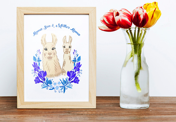 Llama Clipart with red flowers in Illustrations - product preview 4
