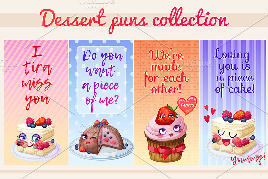 Sweet dessert puns banners set 