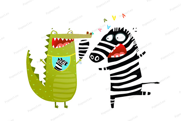 Fun Crocodile Eating Zebra Cartoon