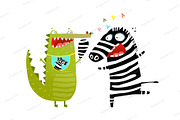 Fun Crocodile Eating Zebra Cartoon