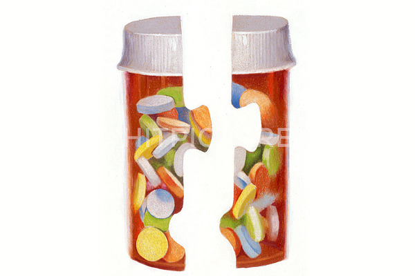 Pill Puzzle Handmade Illustration