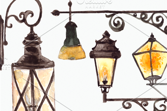 Watercolor Lanterns Clip Art Set in Objects - product preview 3