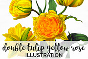 double tulip yellow rose Vintage