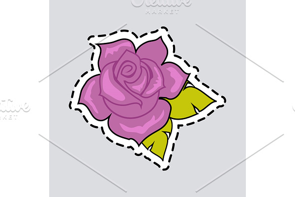 Violet Rose with Green Leaves. Cut