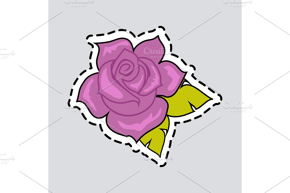 Violet Rose with Green Leaves. Cut in Illustrations - product preview 8