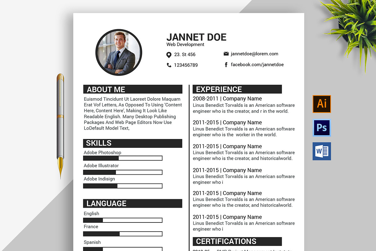 Minimal Resume/CV Template  in Resume Templates - product preview 8