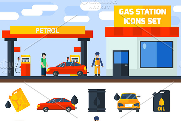 Gas petrol station icons collection