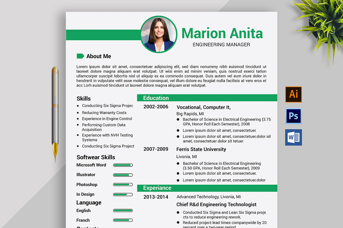 Professional Resume / CV Template in Resume Templates - product preview 8