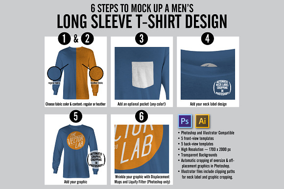 Long Sleeve T-Shirt Mockup Templates in Product Mockups - product preview 1
