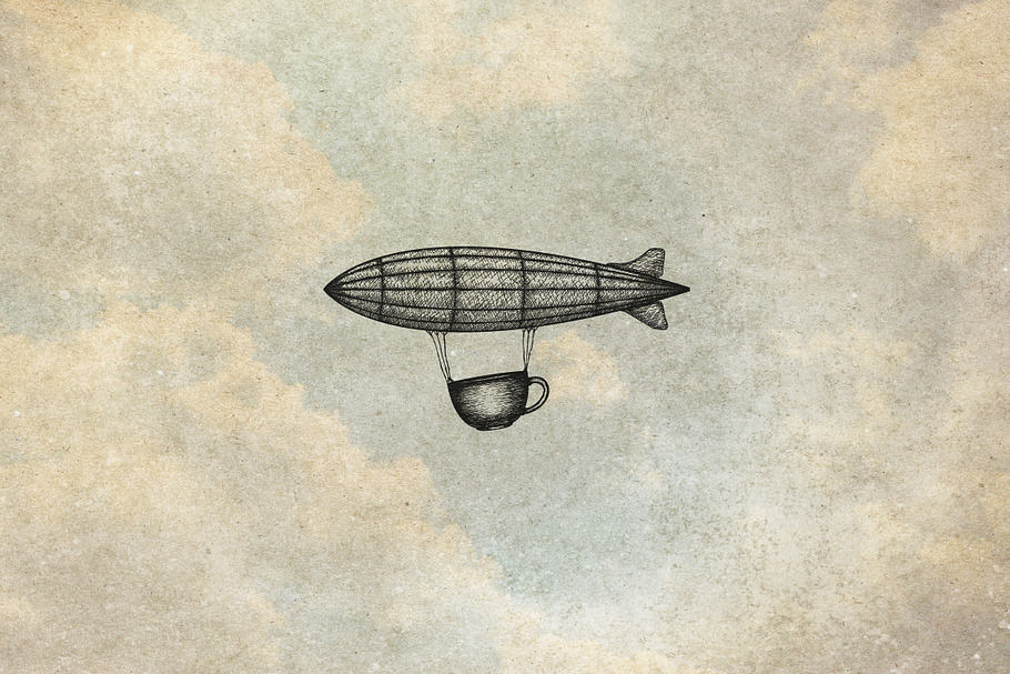 Hand Draw Airship with Coffee Cup in Illustrations - product preview 8