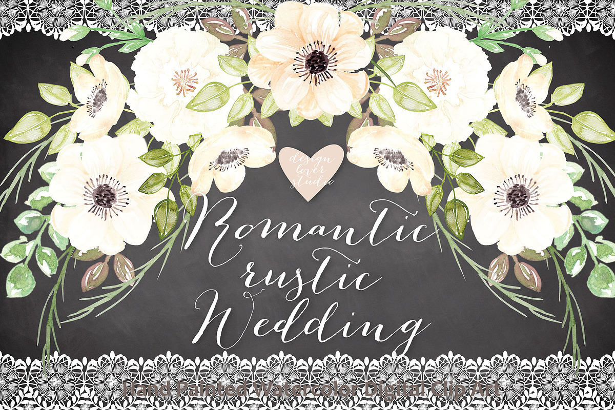 Watercolor Romantic rustic clipart in Illustrations - product preview 8