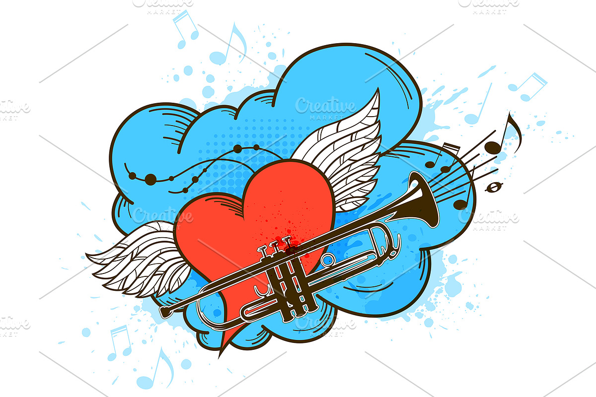 Musical Retro Background with Heart in Illustrations - product preview 8