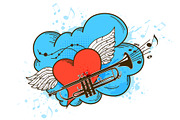Musical Retro Background with Heart