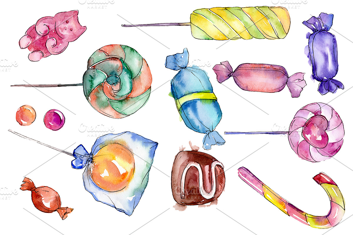 Сandies сaramel Watercolor png  in Illustrations - product preview 8